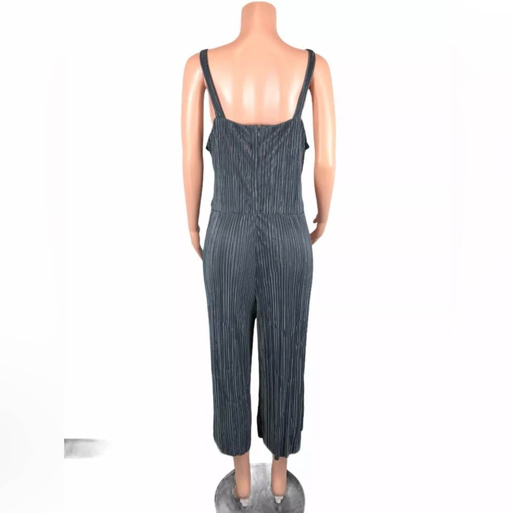 Black Plisse Micro Pleated Tank Top Cropped Wide Leg Jumpsuit - Picture 4 of 4